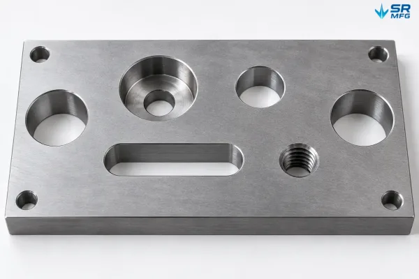 Through holes, counterbores, slotted holes, threaded holes, and anchor patterns on machine mounting plates