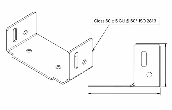Sheet metal drawing with a complete gloss unit callout