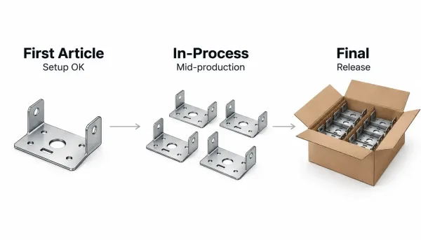 Comparison of first article, in-process, and final inspection stages in manufacturing