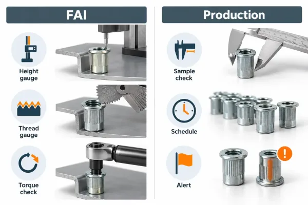 FAI and production sampling checks for rivet nut installed height
