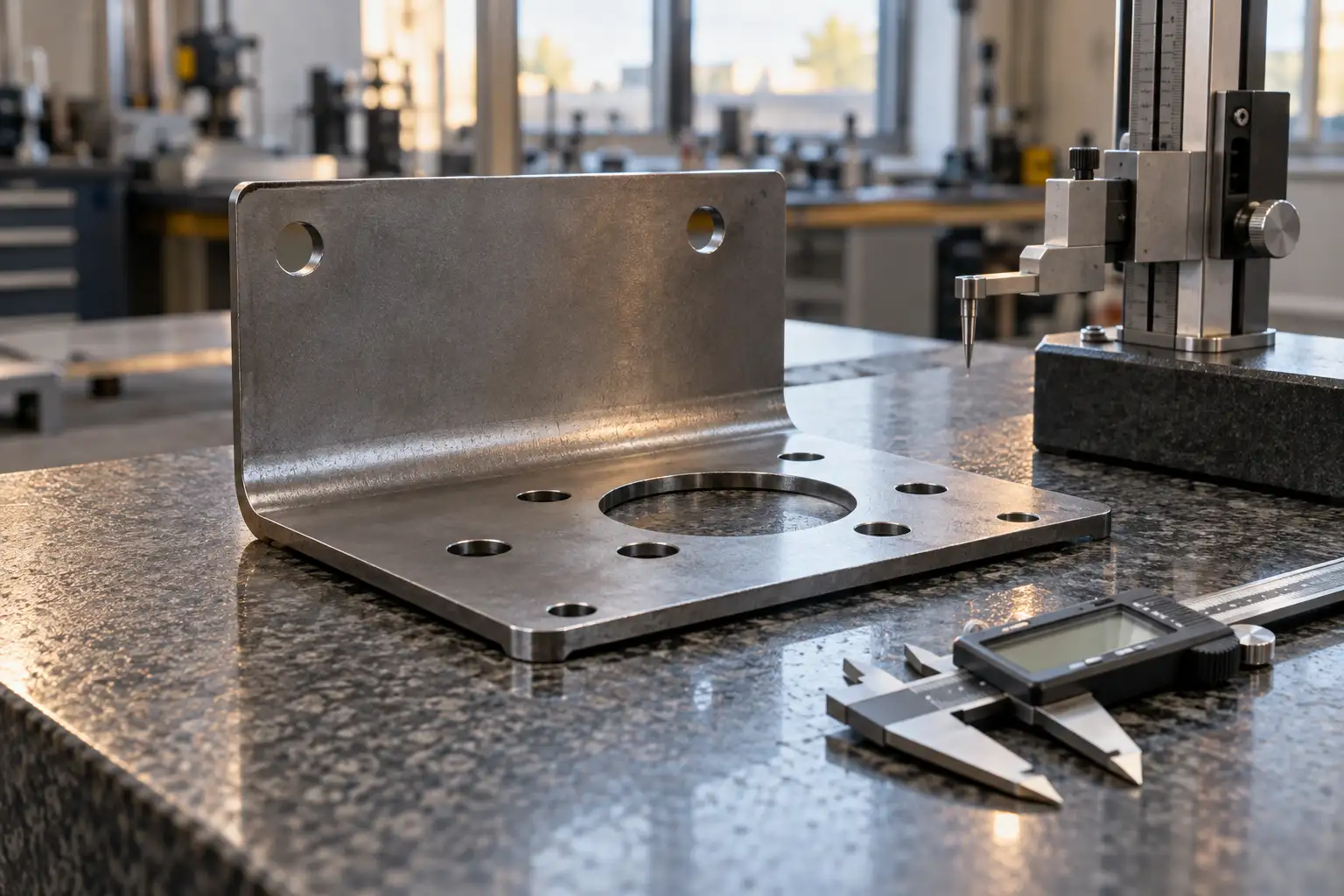 In-process dimensional check of a sheet metal bracket after bending