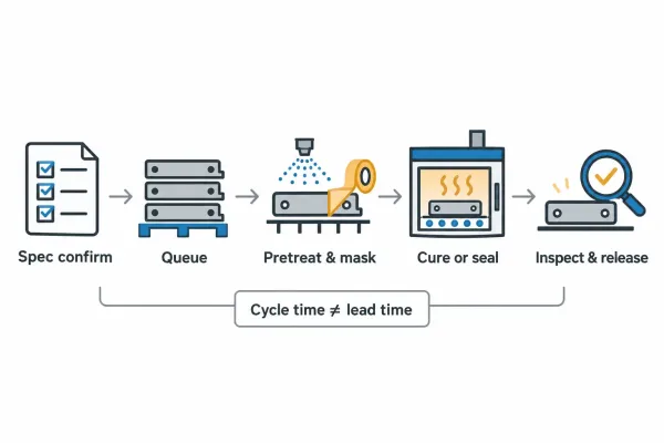 Diagram of finish lead time stages from spec confirmation to shippable parts