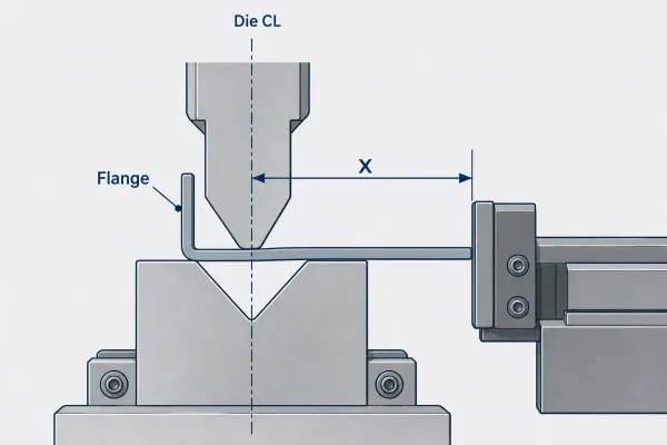 How drawing flange length becomes backgauge X value from die centerline to finger face