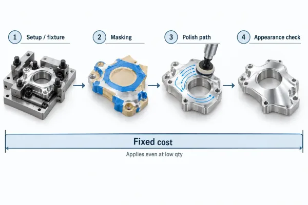 Schematic of polishing setup costs that create a minimum charge on low-volume stainless steel work