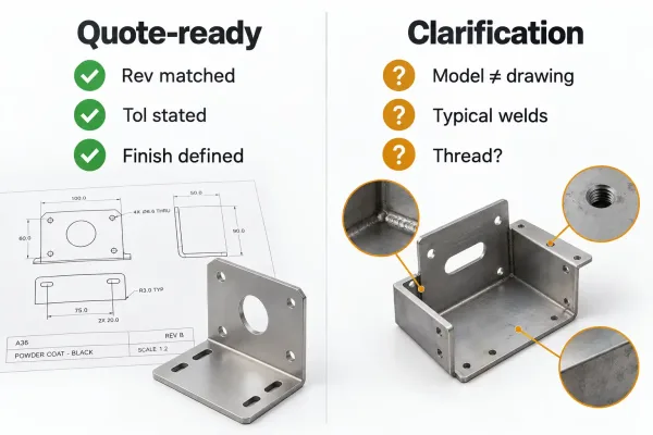 Comparison of quote-ready drawing signals versus clarification triggers for sheet metal RFQ packages