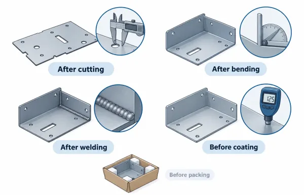 Critical in-process inspection checkpoints on a sheet metal fabrication flow